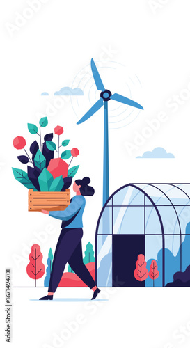Sustainable farming practices leading to abundant harvests and renewable energy generation