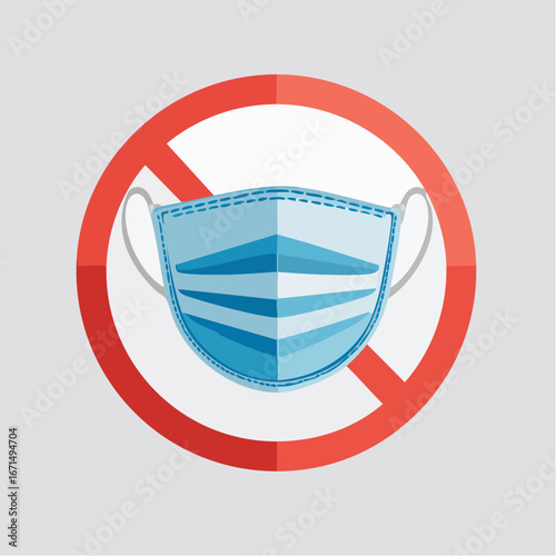 Flat vector icon of no face mask policy, symbolizing a protest against mask mandates or a mask-free zone