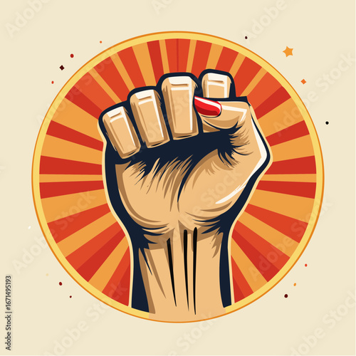 Vector illustration of a woman's raised fist, a symbol of protest and female empowerment
