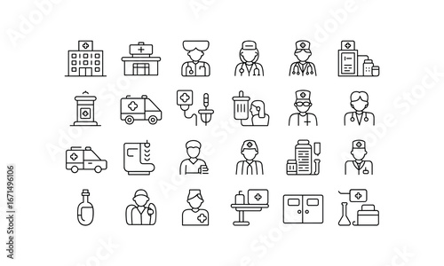 Diverse professions and occupations represented by simple line icons for business and career concepts white background