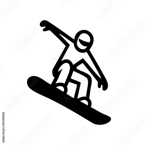 snowboarding logo in monochrome, showing a snowboarder in freestyle