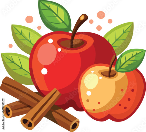 Vector of Apples and Cinnamon Sticks
