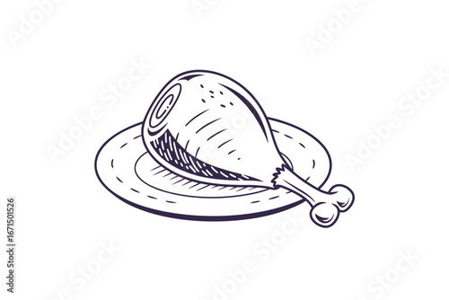 Chicken drumstick icon single fried leg meat piece vector illustration