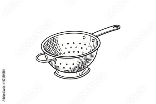 Colander icon kitchen strainer bowl dotted holes minimal utensil vector