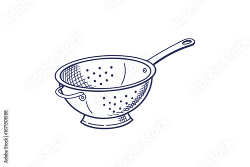 Colander icon strainer bowl kitchen utensil dotted holes vector cooking
