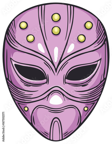 Futuristic pink alien or robot mask cartoon vector illustration