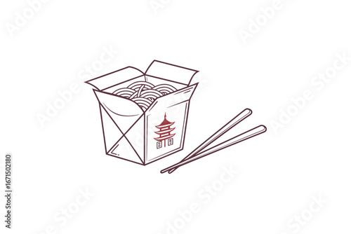 Noodle box icon chinese takeaway food box with chopsticks
