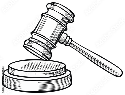 Lawyer's Gavel striking a sound block in a sketch art style