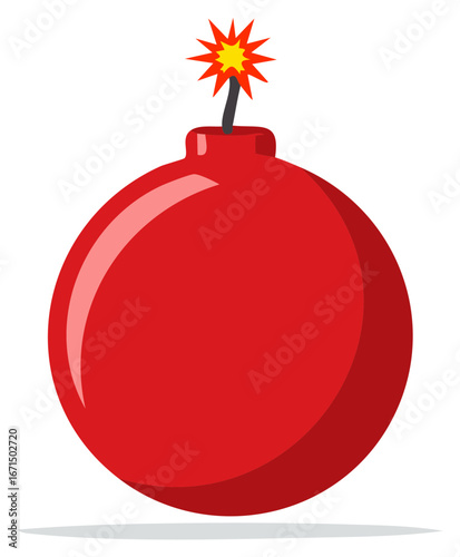 A classic red cartoon bomb with a burning fuse and a prominent red sphere ready to explode.