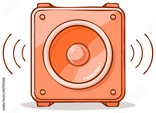Orange Cartoon Speaker Illustration with Sound Waves Isolated