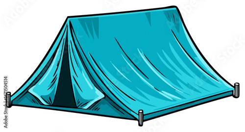 Bright Blue Tent Camping Outdoor Adventure Illustration Recreation Canvas Fabric Shelter Cartoon Drawing