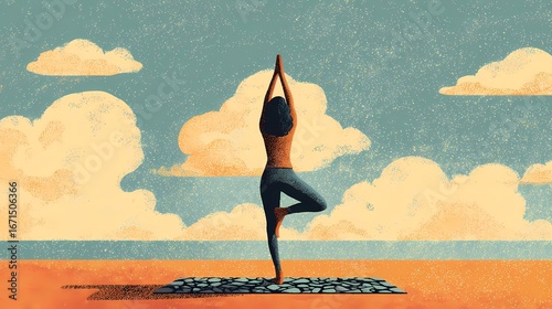 A woman demonstrates yoga techniques in a minimalist studio, promoting mental clarity, body awareness, and spiritual balance through movement.