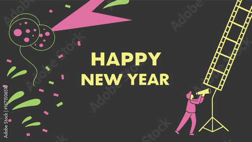 Celebrate exciting New Year's Eve with festive balloons, confetti, and a filmmaker capturing the moment