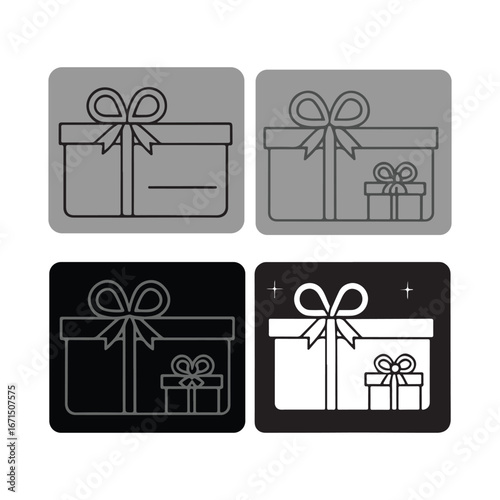 Gift Box Set with Ribbon and Bow Outline