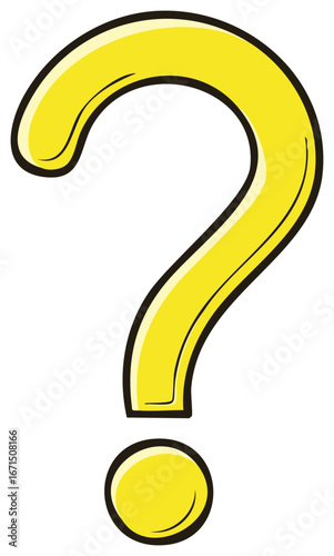 Vivid yellow question mark cartoon illustration with rounded contours symbolizing inquiry and uncertainty