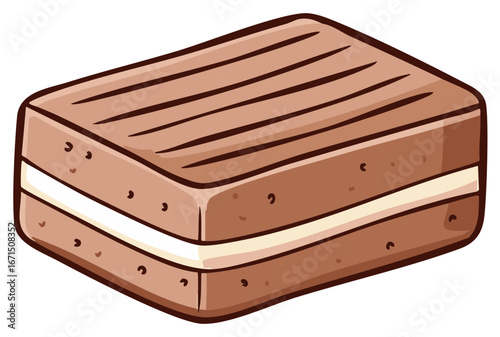 Chocolate sandwich cake with vanilla cream filling vector illustration