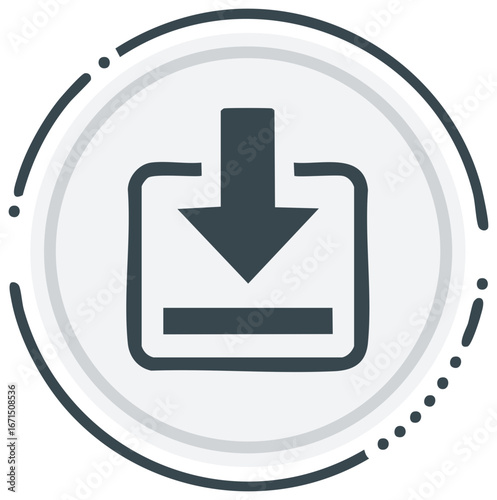Doodle Style Download Icon with Arrow Inside a Container for Data Transfer