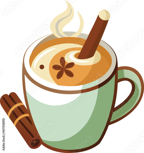 Vector of Hot Latte with Cinnamon Stick