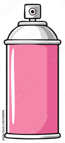 Vibrant pink aerosol spray can cartoon illustration with silver top and black outline for various design needs