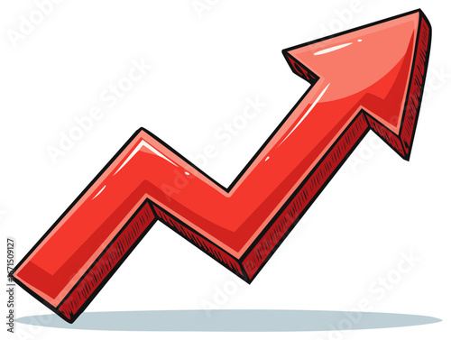 Red arrow graphic indicating upward trend and progress