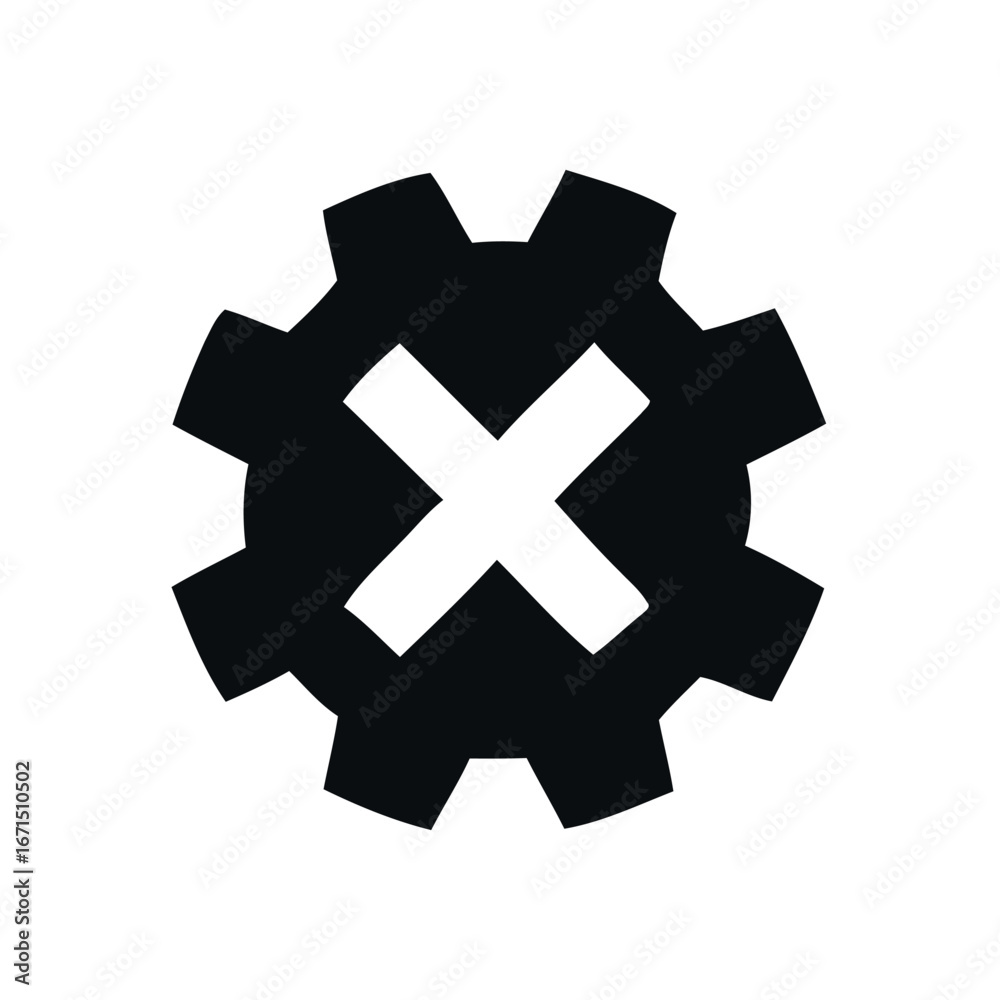 Fototapeta premium Black gear with white cross symbol technology