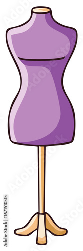 Cartoon illustration of a purple dressmakers mannequin, perfect for fashion design.