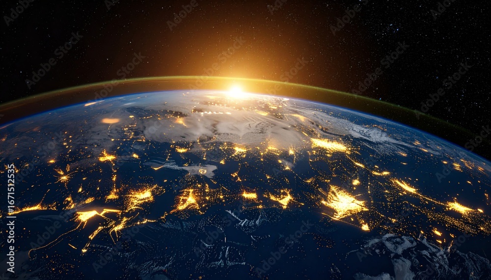 Obraz premium Our vibrant blue marble, a dazzling planet adorned with swirling clouds and shimmering oceans, spins gracefully amidst a black velvet sky speckled with distant stars
