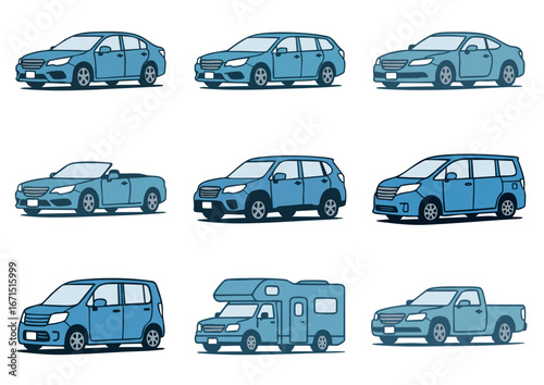 色々な車種のイラストセット・乗用車・軽自動車・SUV・コンパクトカー