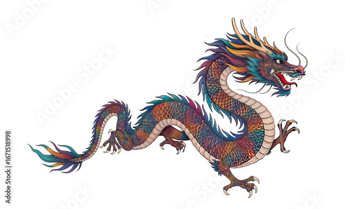 Wallpaper Mural Colorful Chinese Dragon Illustration with Scales on Transparent Background Torontodigital.ca