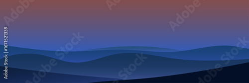 Panoramic mountain twilight valley background and landscape banner vector illustration with gradient