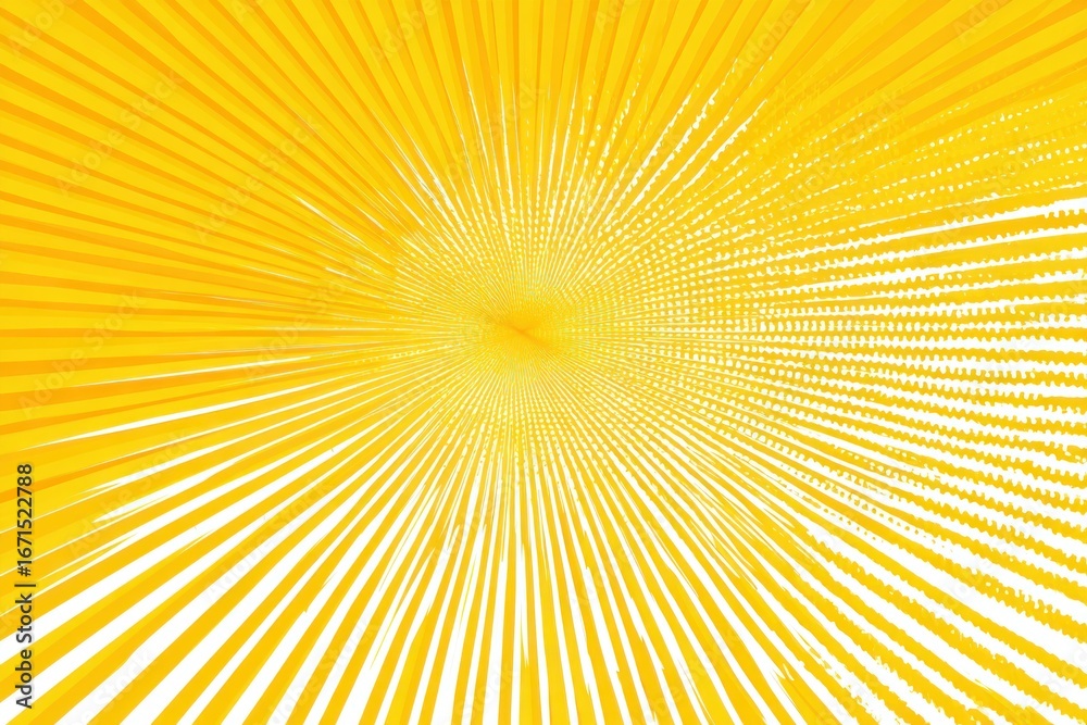 Obraz premium Sunburst illusion Yellow radial lines emanating from a bright center, creating a dizzying, perspective effect against white