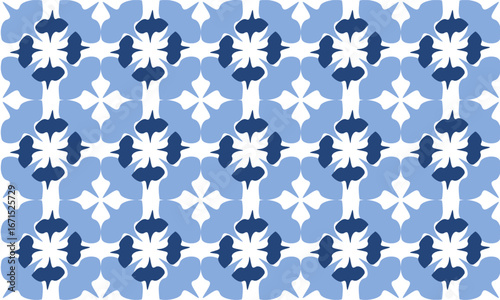 Tiled floor Pattern, Blue square block, seamless geometric pattern in two tone blue. blue flower checkerboard, chessboard seamless Repeat pattern design for fabric printing