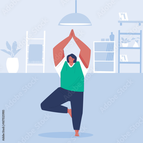 Person Practicing Yoga in Home