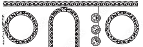 Decorative festive background with mandala and frames. Durga Puja Festival Banner Design Template with mandala hanging ornaments and ornate circular and arch frames perfect for festival or celebration