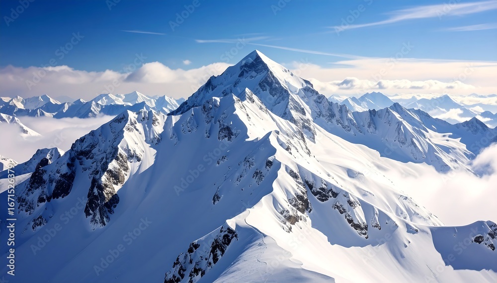 Obraz premium Panoramic view of snow-capped mountain peaks under a vibrant blue sky