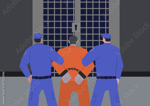 police put criminal to jail illustration