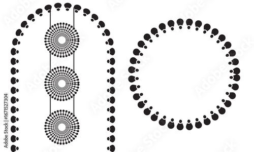 Decorative festive background with mandala and frames. Durga Puja Festival Banner Design Template with mandala hanging ornaments and ornate circular and arch frames perfect for festival or celebration