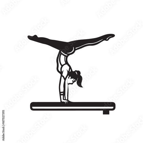 Gymnast Performing Handstand on Balance Beam