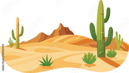 Desert with cactus and sand dunes