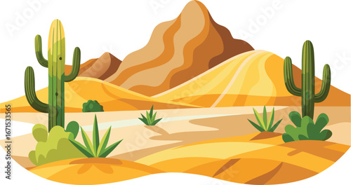 Desert with cactus and sand dunes