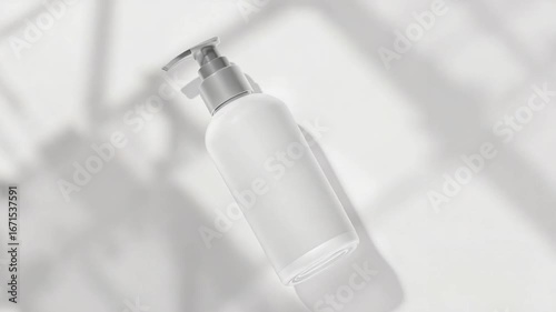 Blank white plastic bottle with silver pump dispenser mockup