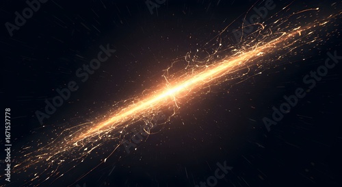 Abstract Golden Spark Trail on Black Background Energy Motion Technology