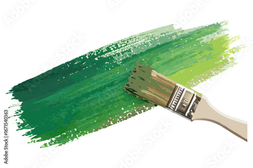 Green paintbrush painting textured green stroke on transparent background for creative templates, design projects, or digital decoration requiring color highlight