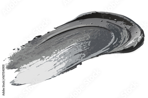 Metallic silver and black paint strokes blending on transparent background creating textured design element for luxury packaging and branding and for packaging and label design and for brand visuals..