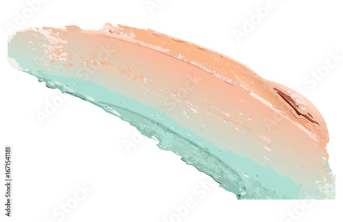 Peach and mint green gradient paint strokes mixing on transparent background for vibrant packaging elements and modern graphic compositions for cosmetic product packaging and promotional web assets