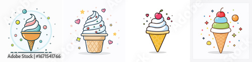 Ice Cream Sundae vector illustration set featuring detailed, colorful design elements.