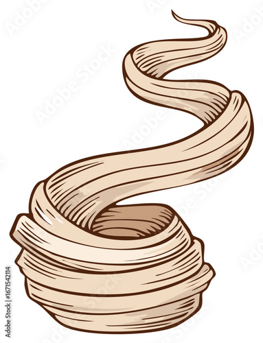 Swirling strand shape made of thick dough, twisted and coiled, pastry decoration element isolated on white, baking vector art