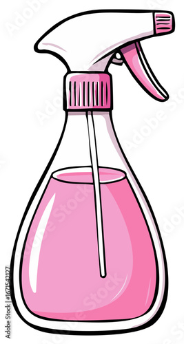 Pink Spray Bottle with Cartoon Style Vector Illustration Isolated on White