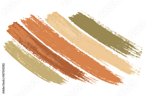 Layered brushstrokes in orange green and beige on transparent background creating vibrant textured visual element for packaging and web design for packaging and label design for brand visuals