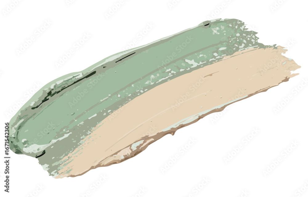 Fototapeta premium Two contrasting paint strokes green and beige forming dynamic visual element on transparent background for packaging labels and modern graphic layouts for cosmetic packaging product mockups and web